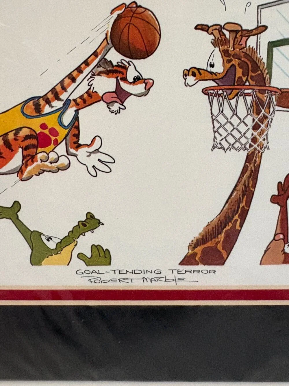Robert Marble Goal Tending Terror Basketball Animal Cartoon Art Print Matted 8x6